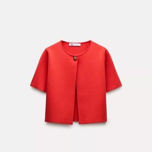 Zara Red Cropped Knit Cardigan